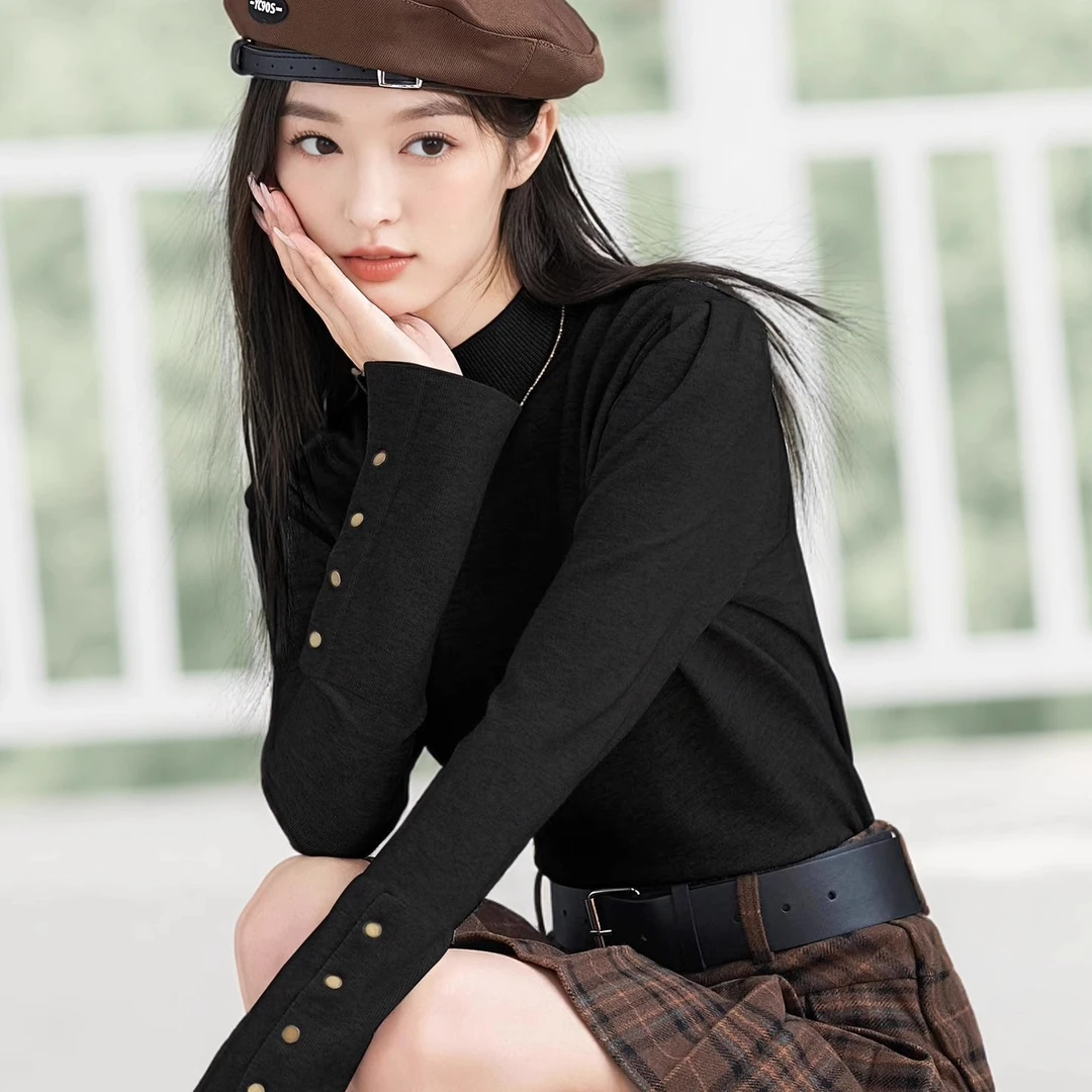 简约气质半高领针织衫女2025秋冬新款修身显瘦内搭毛衣打底衫上衣