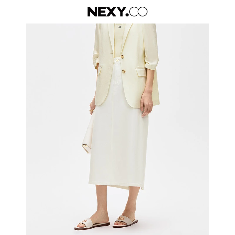 NEXY.CO/奈蔻气质白色休闲夏季时尚修身百搭牛仔半裙XW01694V0