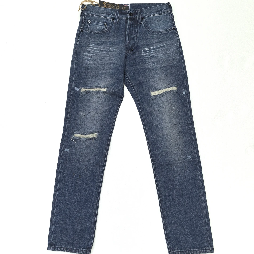 潮人个性牛仔裤男士直筒破洞时尚蓝色 商务休闲百搭经典1581