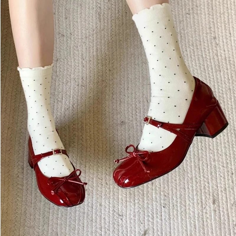 原创黑桃千金~红色玛丽珍高跟鞋女春季新款仙女风显脚小浅口单鞋