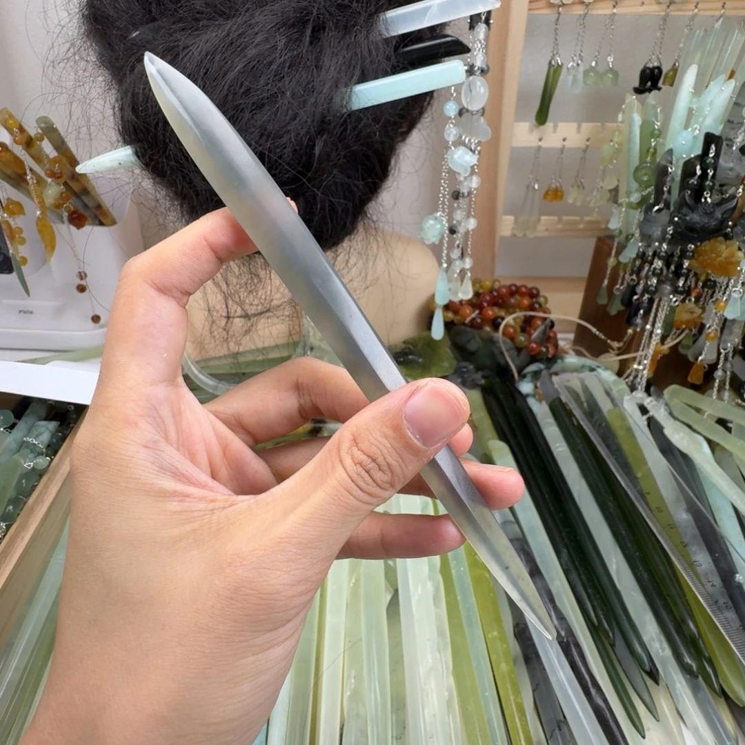 蛇纹石玉未镶嵌发饰长度18