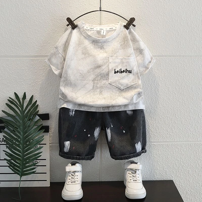 男童短袖T恤短裤夏季2025新款男宝宝时髦衣服儿童夏装