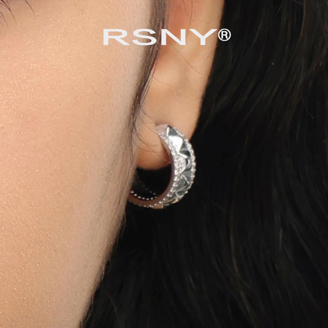 铜合金合成锆石耳饰 [新品]RSNY钻纹耳环欧美风设计2025轻奢时尚