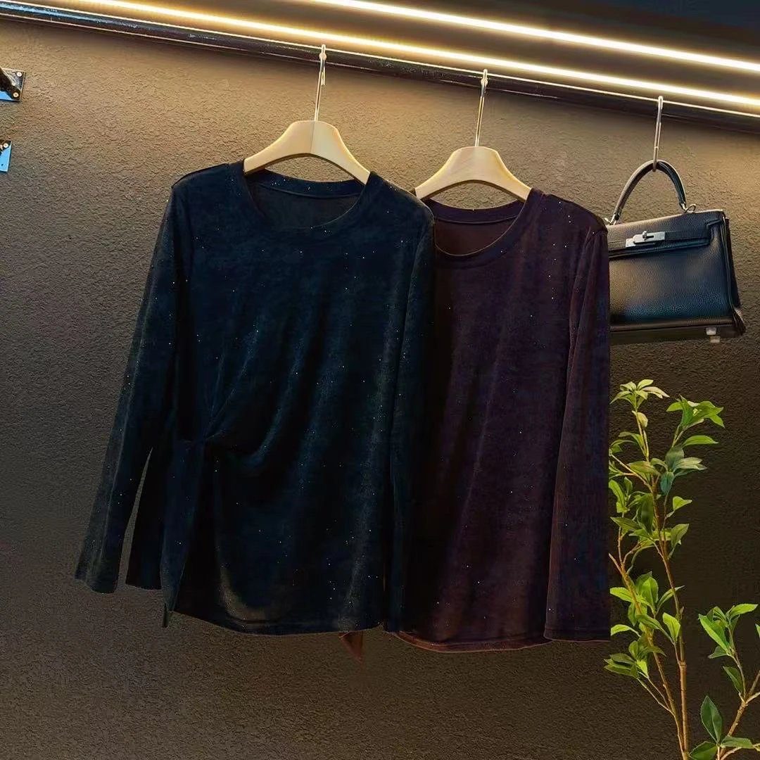 新款大码2025圆领显瘦扎染洋气高级感满天星百搭上衣/33289