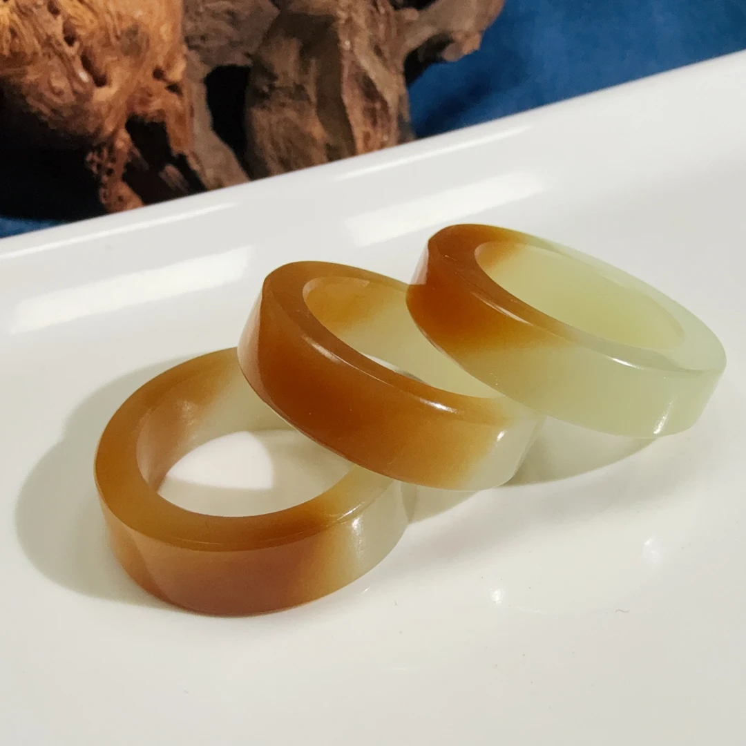 【伟伟鉴定】和田玉 且末半糖 （宽）戒圈 16 号 6/4 多样性发货一件