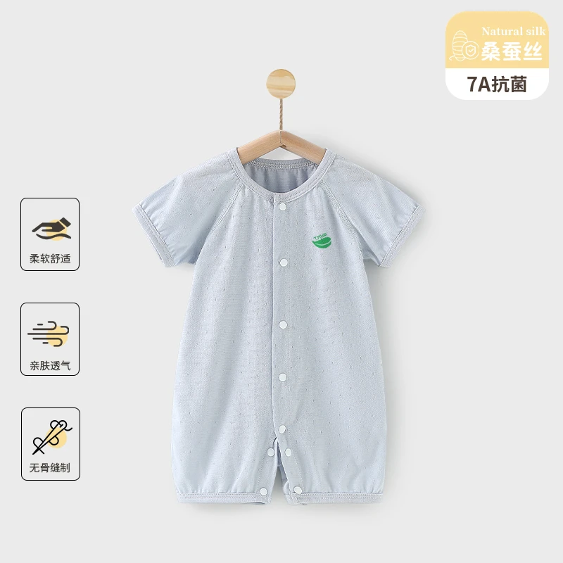 桑蚕丝婴儿短袖连体衣温感印花夏季薄款透气男女宝宝夏天连体衣