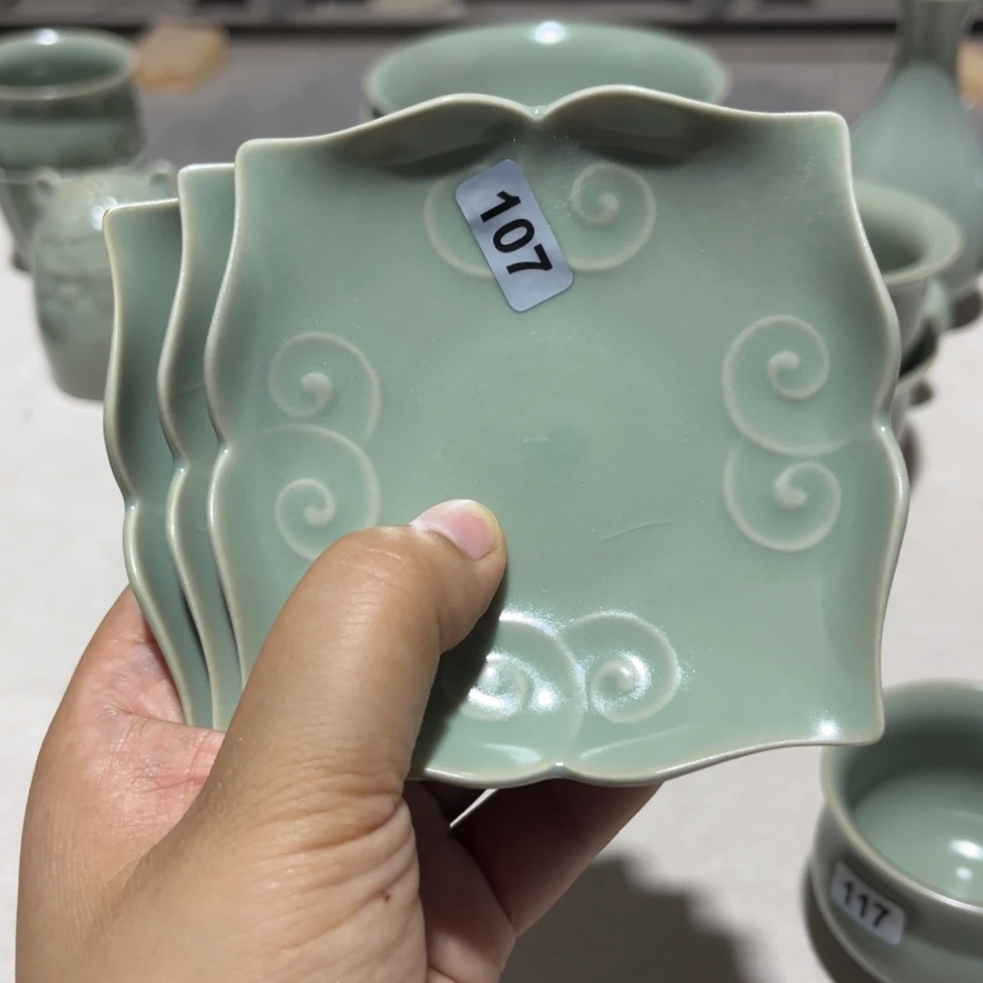【闪购商品】梦**文三只杯垫原矿青绿