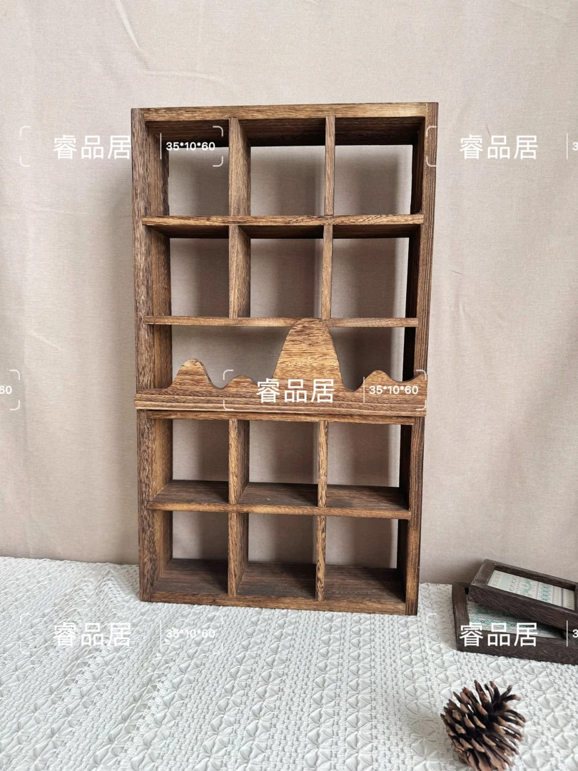 茶具置物架实木挂墙茶壶架茶杯架茶室多宝阁壁挂式博古架604