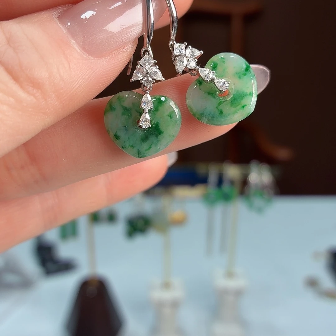 翡翠银S925镶嵌耳饰耳饰