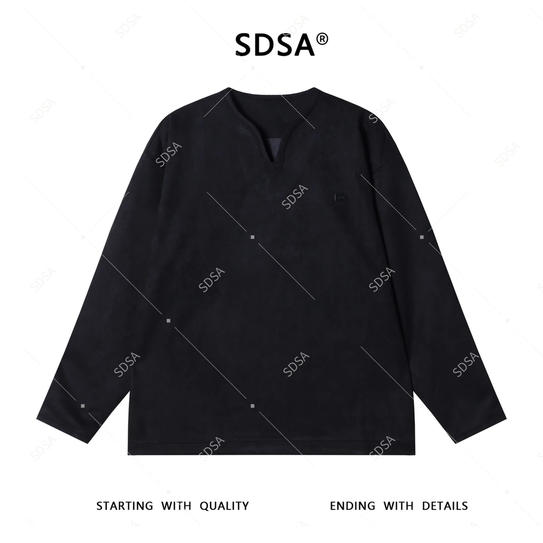 SDSA男士秋冬新款轻奢痞帅男装纯色小V卫衣显瘦百搭时尚上衣潮