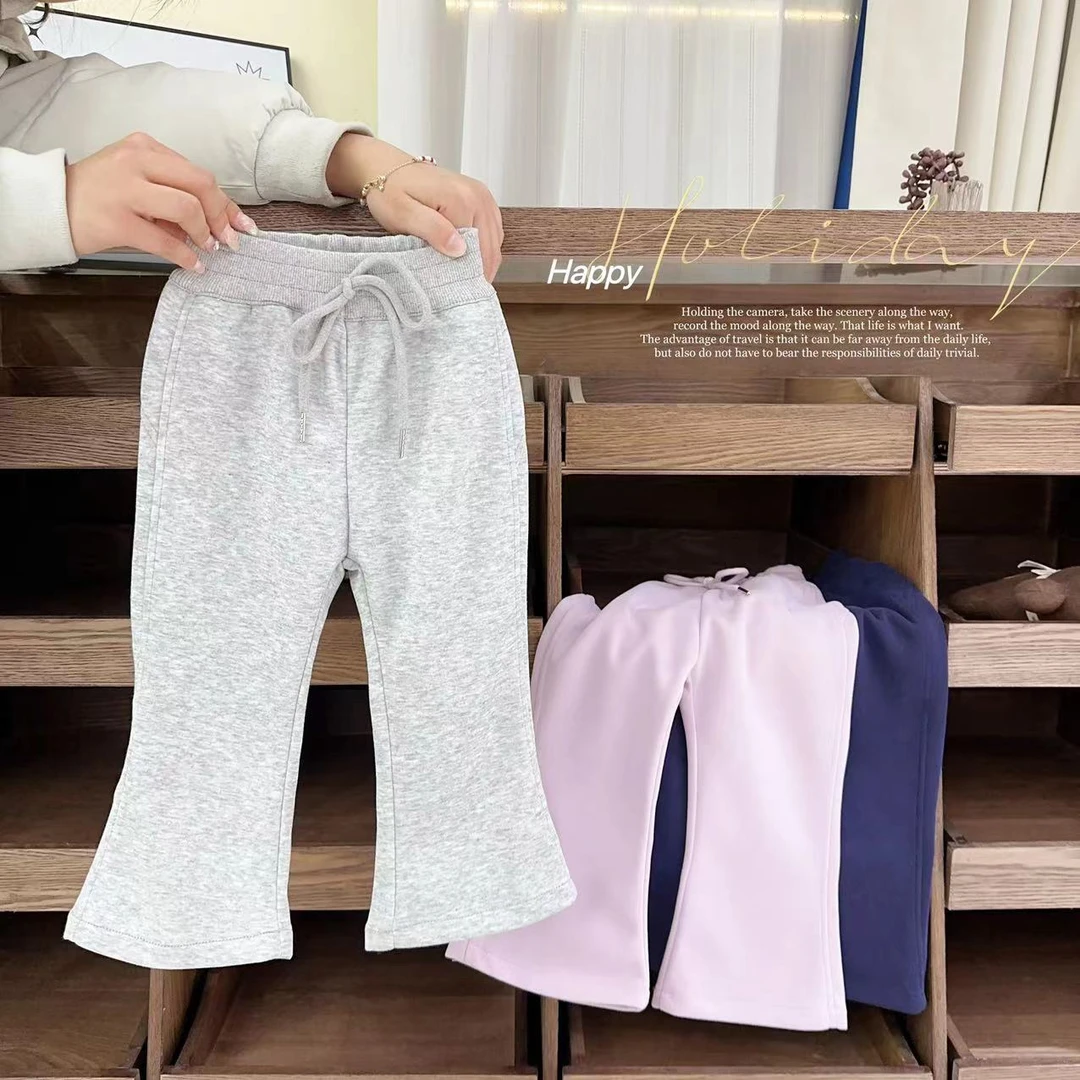 汤圆家童装2025春季新款韩系纯色提臀线百搭喇叭裤 YA-1071