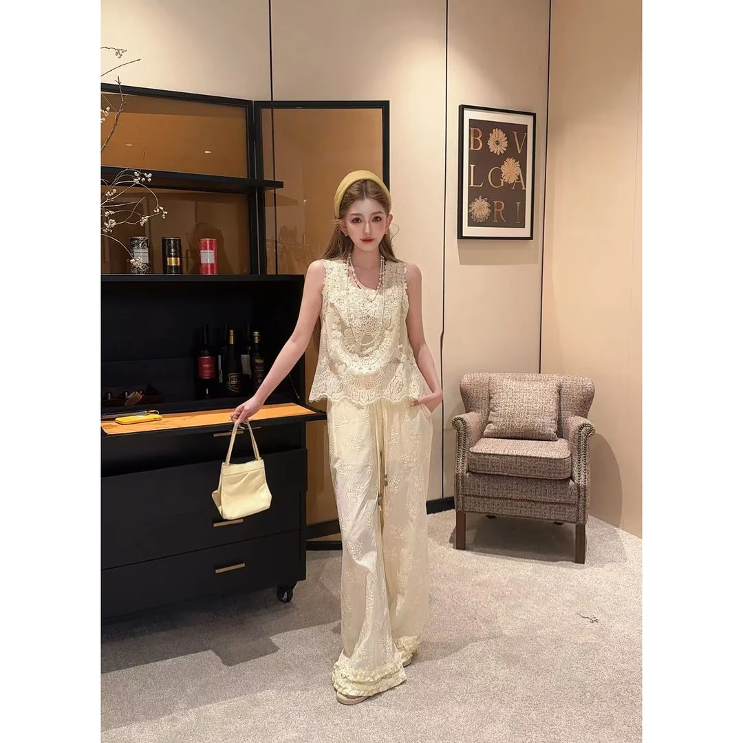 GUIDI GUDI【白月湾】黄加蓝两件套背心+休闲裤套装 D9511519H