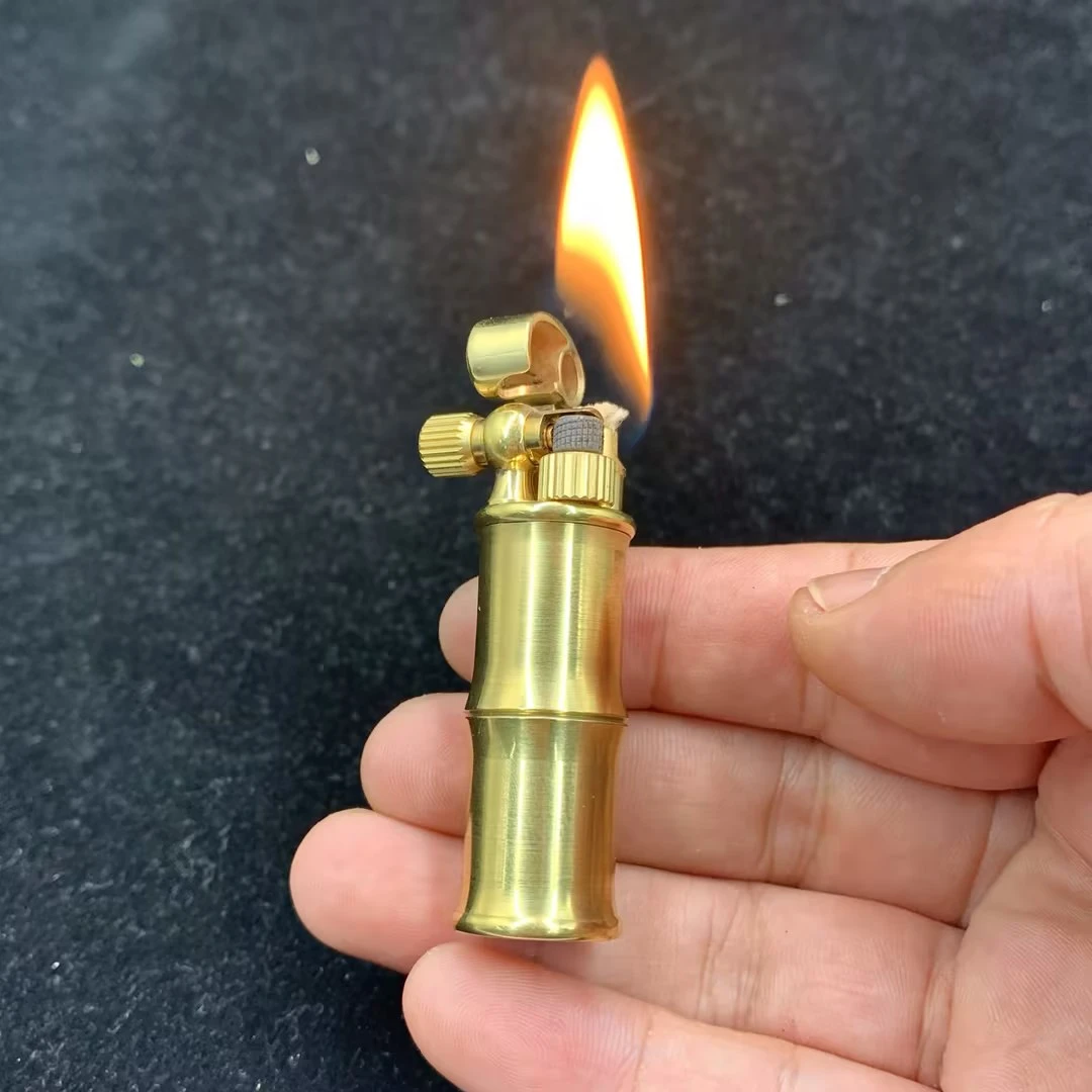 黄铜竹节迷你煤油打火机老式复古砂轮侧滑打火时尚创意礼品男