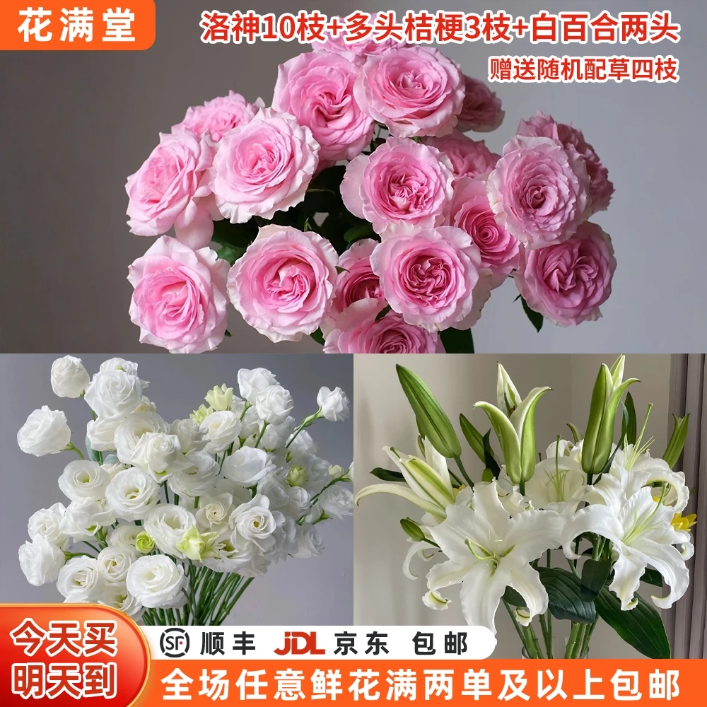 【次日达·小仙女的花】洛神10枝+多头桔梗3枝+白百合两头送随机配草四枝·鲜切花·直批发·两单鲜花包邮基地直发