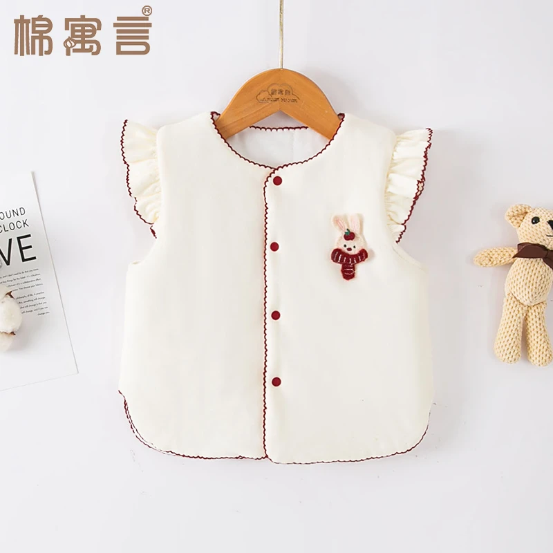 儿童马甲秋冬外穿夹棉加厚棉背心宝宝无袖开衫洋气飞飞袖保暖内搭