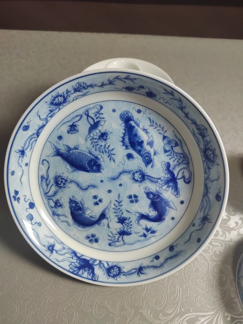 景德镇高温陶瓷青花鱼藻纹壶承釉下彩紫纱壶承茶盘家用