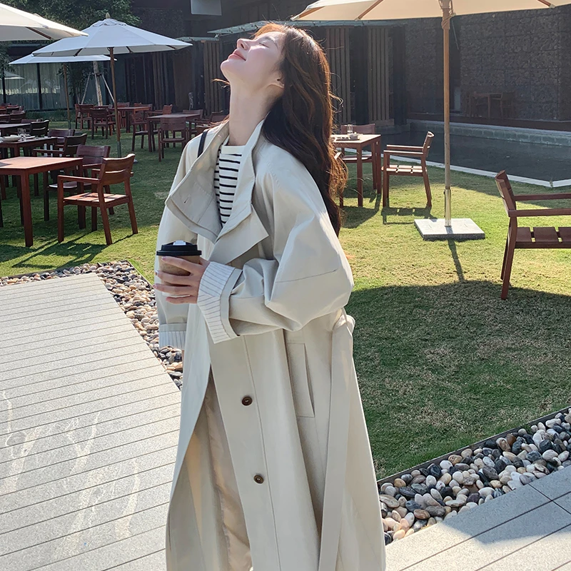 米白色长款风衣外套女2025春秋新款韩系高级感超好看今年流行大衣