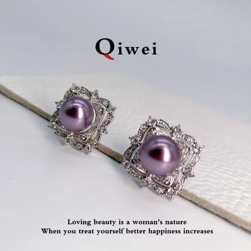 合金耳饰 合金 10mm紫气东来 镜面极光/星空紫/宫廷风耳钉QWA0022