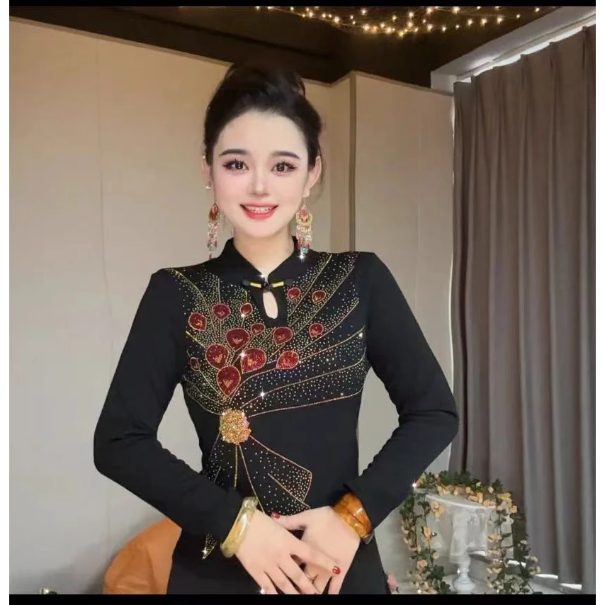 【国风花束常规】盘扣花束舒适打底衫显瘦长袖修身百搭时尚