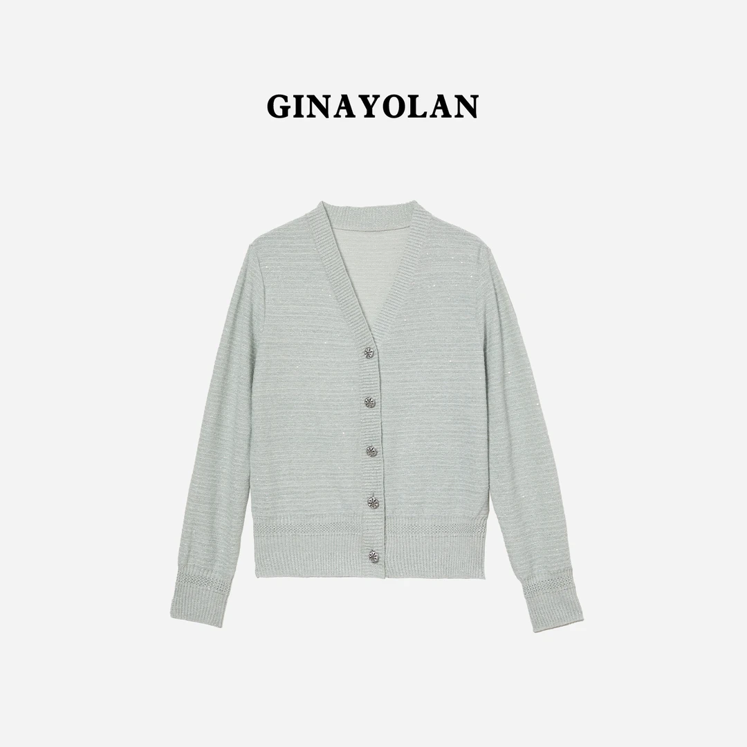 GINAYOLAN/瑾颜【薄荷曼波】意大利进口面料时尚新品亮闪针织开衫