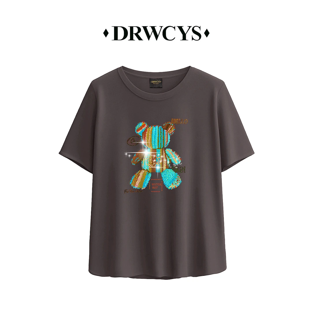DRWCYS品牌【阿尔卑斯熊- T恤】2025春季休闲时尚重工烫钻T恤