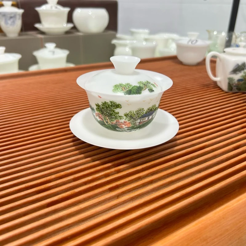 [高隐石大师作品]     手绘国画风写意山水盖碗盖杯
