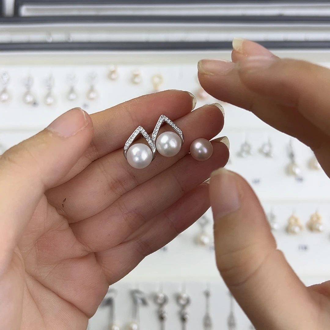 华***淡水珍珠耳饰银S925镶嵌