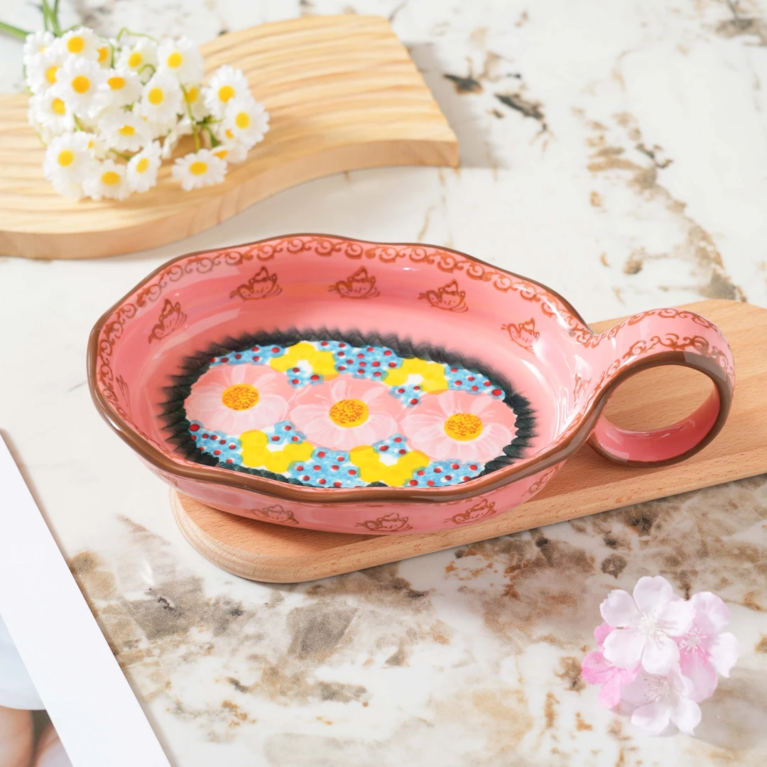 【美森专属】手绘樱花雪月-10英寸曲把盘