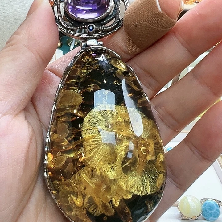 琥珀银S925镶嵌珠宝奇石