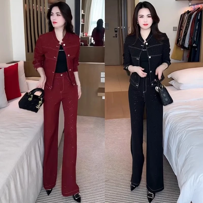 休闲时尚套装女2025春季新款洋气减龄显瘦短外套高腰阔腿裤两件套