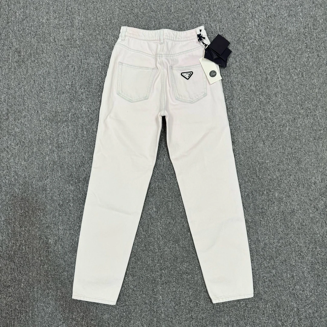 全新未使用 Prada/普拉达 白色三角标牛仔裤25码 8237728
