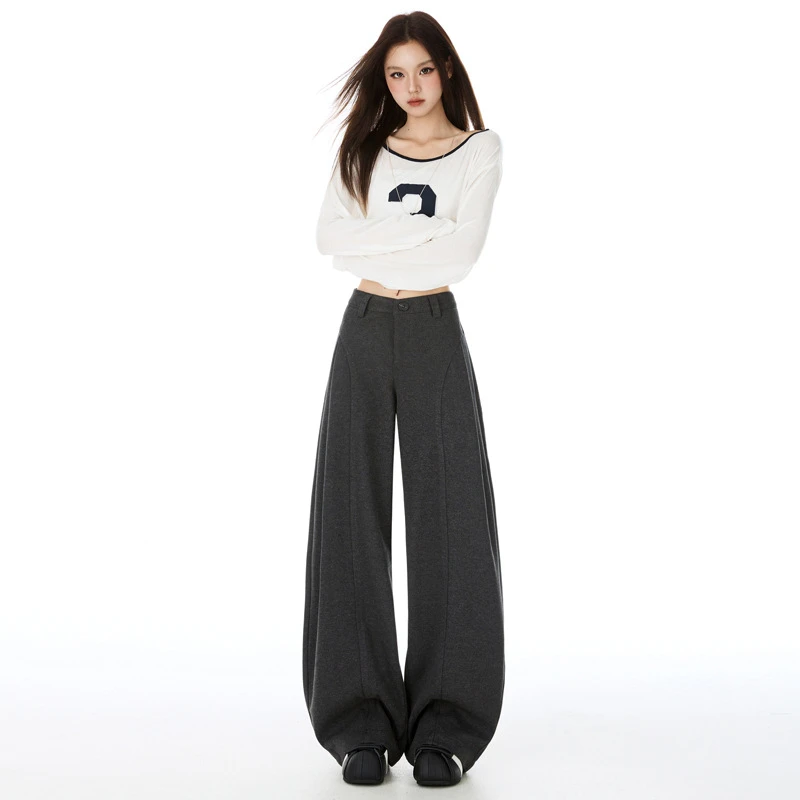 弯刀裤女款爆款2025新款秋季毛呢阔腿裤高腰长裤百搭洋气休闲裤女