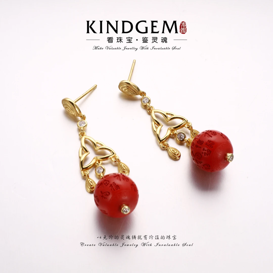合金仿珍珠耳饰 经典红色复古国风长款耳环 S-30428