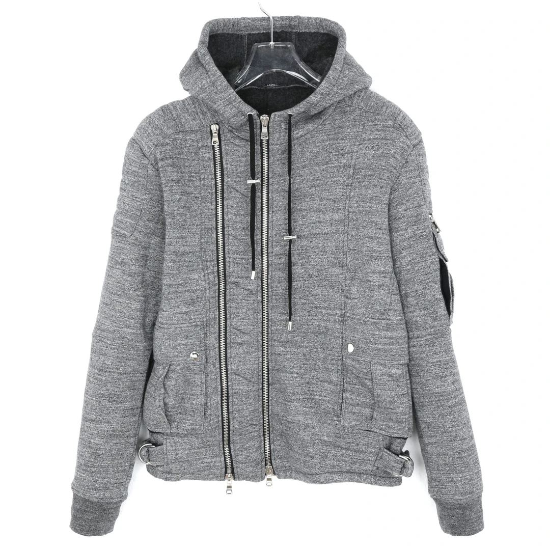 BALMAIN/巴尔曼秋冬款男士灰色双拉链连帽厚外套W4HJ654C612