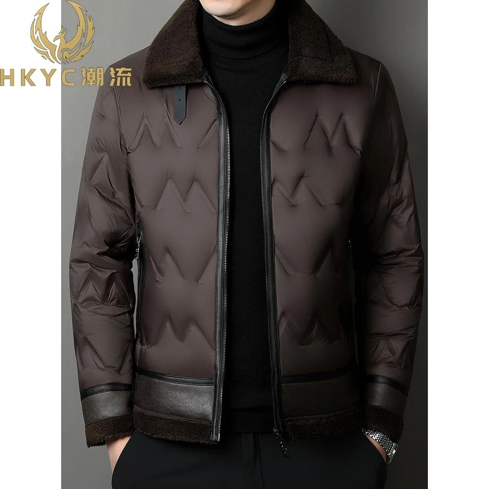 HKYC翻领棉服男士冬季轻商务休闲短款毛领保暖外套中老年爸爸装