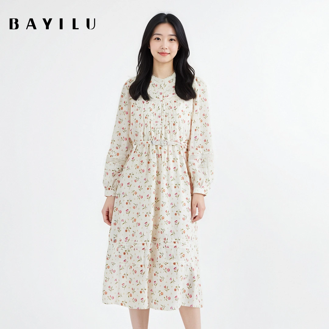 【品牌】芭依璐秋季连衣裙长袖收腰裙子93L7359