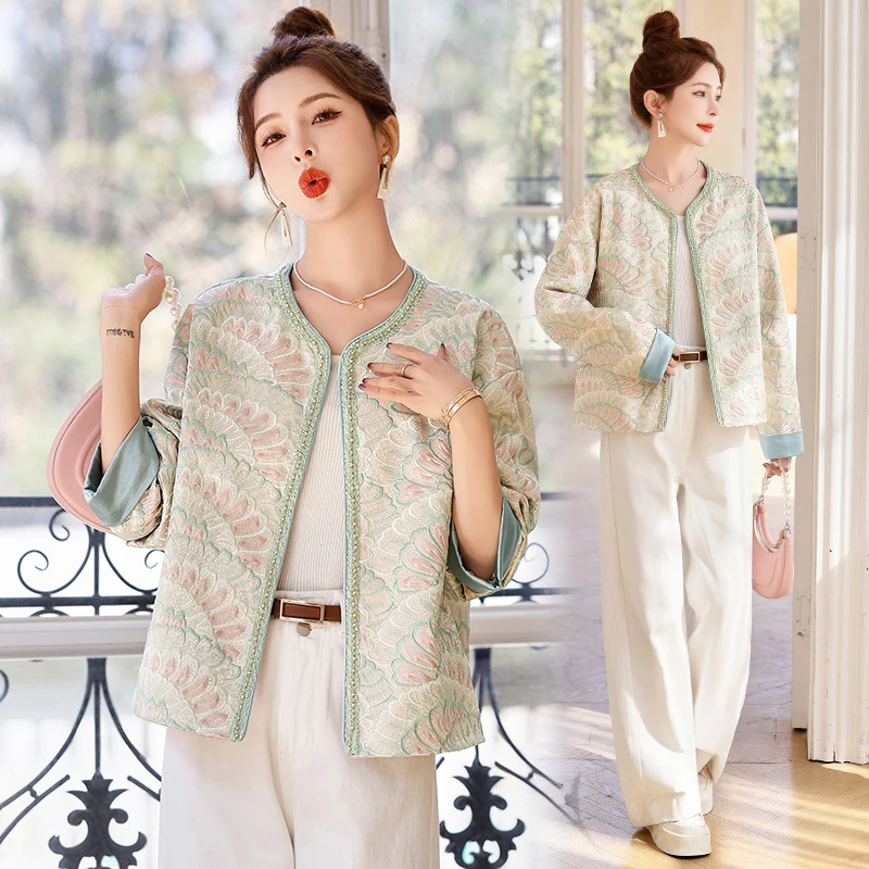 国风刺绣短外套女2025春季新款重工复古时尚绣花钉珠镶边夹克上衣