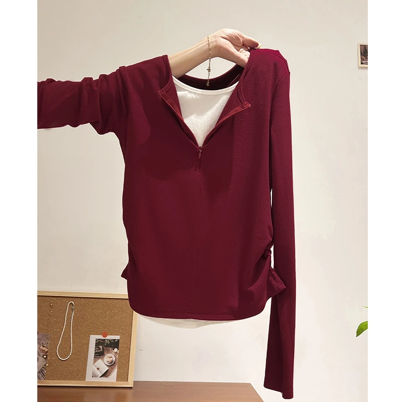 大码200斤正肩显瘦t恤女春季内搭打底衫设计感假两件上衣气质时尚