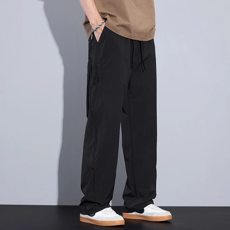 Kuvine潮牌薄款休闲裤男宽松直筒2025年夏季新款简约穿搭冰丝男裤