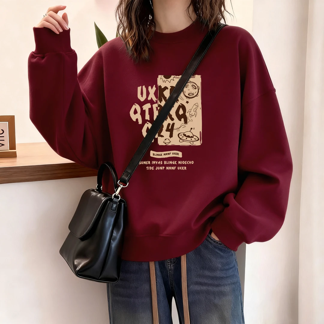 圆领卫衣女新款大码微胖mm百搭洋气宽松显瘦长袖上衣女装春秋单穿