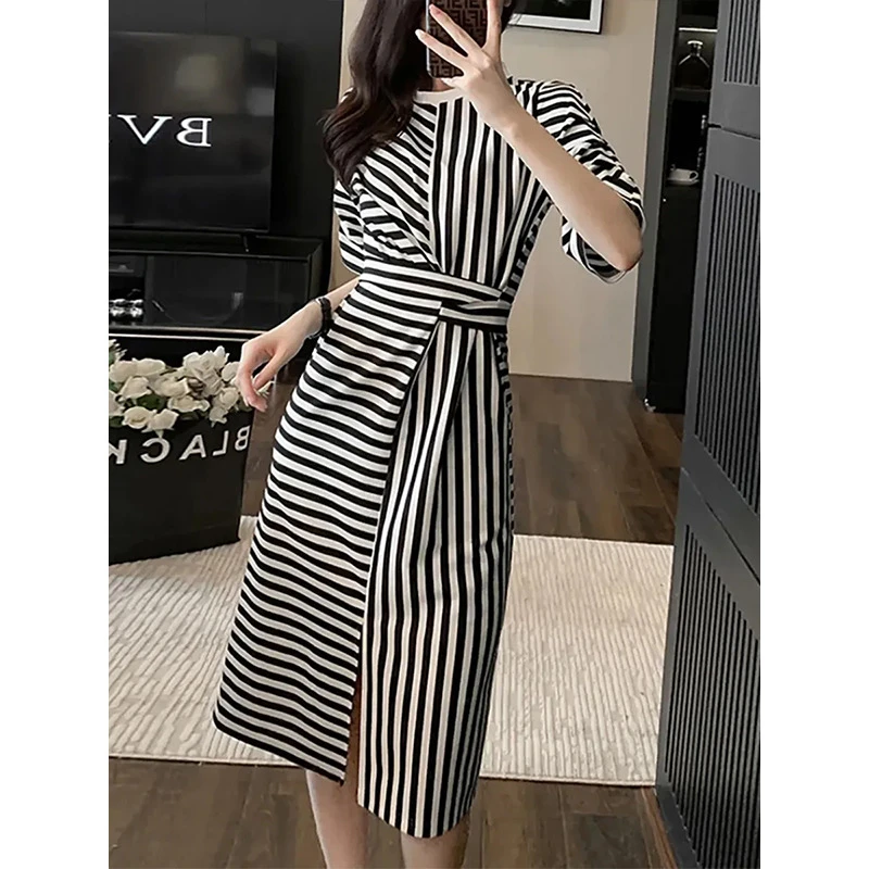 新款条纹拼接针织舒适连衣裙JYFAXP2024 032401