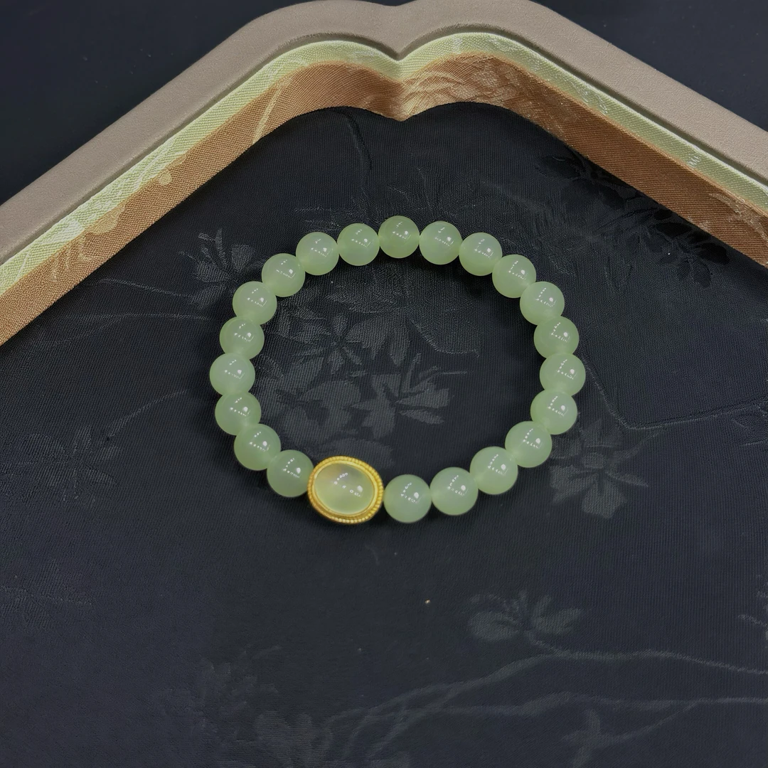 【春日明】天然和田玉晴水冰胶猫眼和田玉手串8mmL525