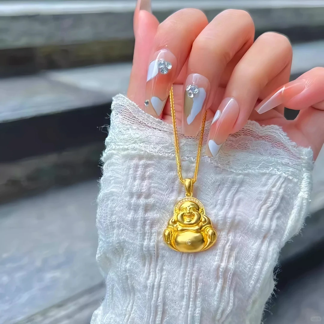 铜合金项链 新中式复古弥勒佛吊坠项链佛公挂坠锁骨链气质