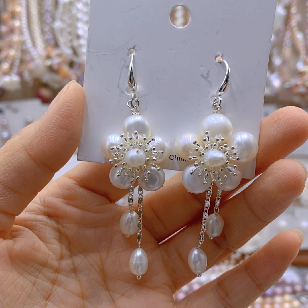 银S925镶嵌淡水珍珠耳饰