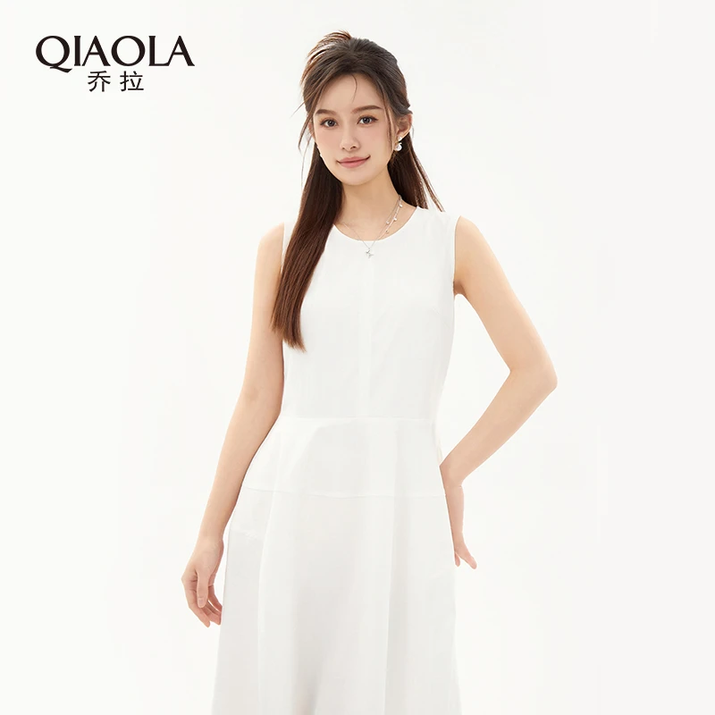 QIAOLA/乔拉【月光独白】春夏新款梭织透气白色流行百搭连衣裙预售