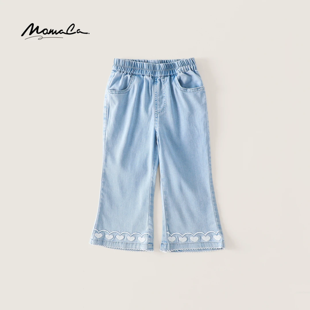 MOMOCO夏季女童爱心牛仔裤休闲裤百搭洋气宽松裤子77630350008
