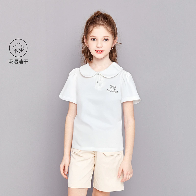 笛莎女童短袖T恤夏季新款儿童中大童甜美翻领POLO衫-732520416