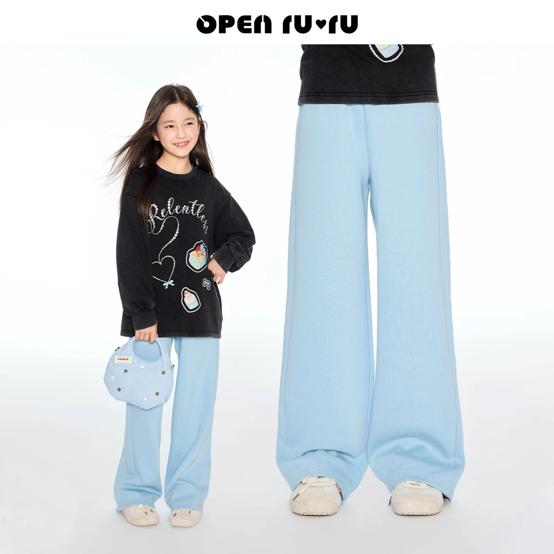 Opennunu女童垂感运动休闲裤秋季中大童设计感休闲百搭长裤阔腿裤