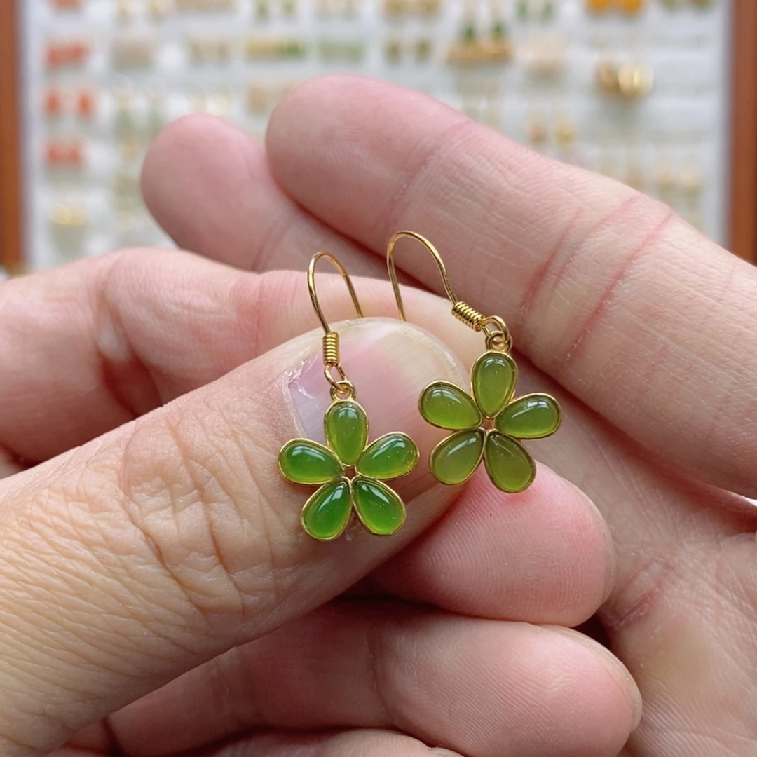 和田玉银S925镶嵌耳饰