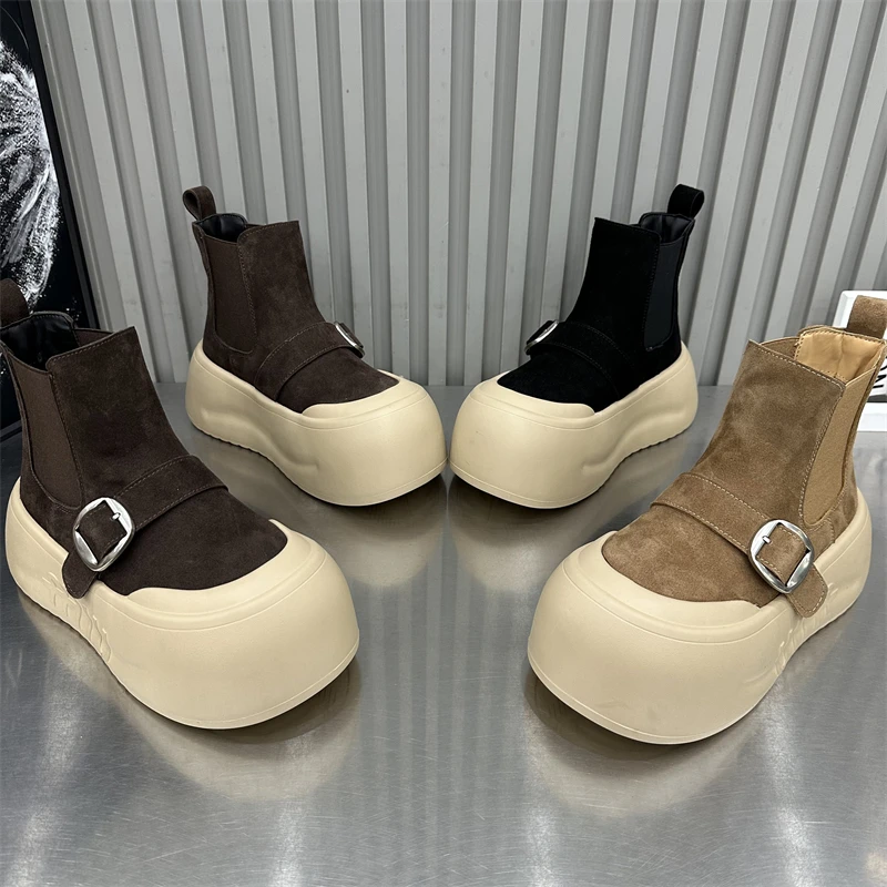 女款休闲厚底英伦风时尚百搭复古高帮圆头秋季秋冬新款高定潮流鞋